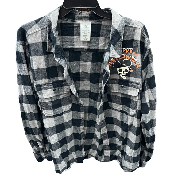 Disney Trick or Treat Flannel Button Up Shirt Men's XXL Long Sleeve Check Black - Picture 5 of 8
